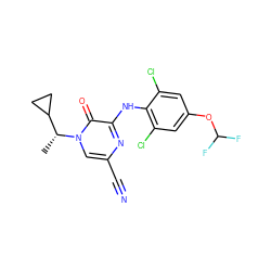 C[C@H](C1CC1)n1cc(C#N)nc(Nc2c(Cl)cc(OC(F)F)cc2Cl)c1=O ZINC000043011190