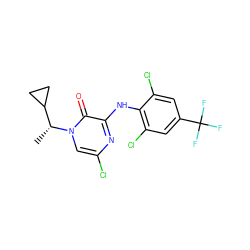 C[C@H](C1CC1)n1cc(Cl)nc(Nc2c(Cl)cc(C(F)(F)F)cc2Cl)c1=O ZINC000043009901