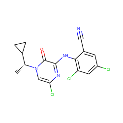 C[C@H](C1CC1)n1cc(Cl)nc(Nc2c(Cl)cc(Cl)cc2C#N)c1=O ZINC000043122149