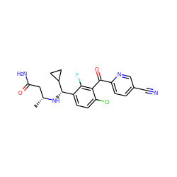 C[C@H](CC(N)=O)N[C@@H](c1ccc(Cl)c(C(=O)c2ccc(C#N)cn2)c1F)C1CC1 ZINC001772575732