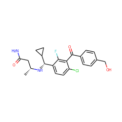 C[C@H](CC(N)=O)N[C@@H](c1ccc(Cl)c(C(=O)c2ccc(CO)cc2)c1F)C1CC1 ZINC000221755795