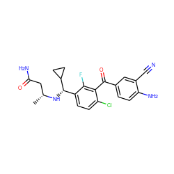 C[C@H](CC(N)=O)N[C@@H](c1ccc(Cl)c(C(=O)c2ccc(N)c(C#N)c2)c1F)C1CC1 ZINC001772606654