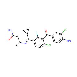 C[C@H](CC(N)=O)N[C@@H](c1ccc(Cl)c(C(=O)c2ccc(N)c(Cl)c2)c1F)C1CC1 ZINC000221363115