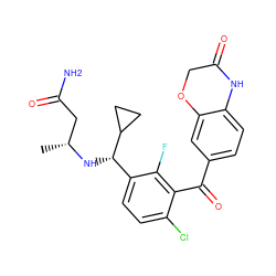 C[C@H](CC(N)=O)N[C@@H](c1ccc(Cl)c(C(=O)c2ccc3c(c2)OCC(=O)N3)c1F)C1CC1 ZINC001772639606