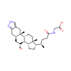 C[C@H](CCC(=O)NCC(=O)O)[C@@H]1CC[C@@H]2[C@H]3[C@H](O)C[C@H]4Cc5n[nH]cc5C[C@]4(C)[C@@H]3CC[C@]12C ZINC000028358357