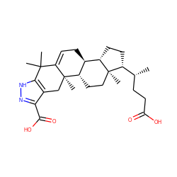 C[C@H](CCC(=O)O)[C@H]1CC[C@H]2[C@@H]3CC=C4C(C)(C)c5[nH]nc(C(=O)O)c5C[C@]4(C)[C@H]3CC[C@@]21C ZINC000095563858
