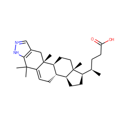 C[C@H](CCC(=O)O)[C@H]1CC[C@H]2[C@@H]3CC=C4C(C)(C)c5[nH]ncc5C[C@]4(C)[C@H]3CC[C@@]21C ZINC000095563667