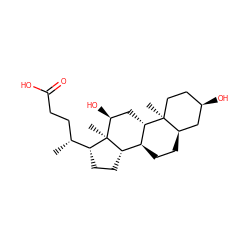 C[C@H](CCC(=O)O)[C@H]1CC[C@H]2[C@@H]3CC[C@@H]4C[C@H](O)CC[C@]4(C)[C@H]3C[C@H](O)[C@@]21C ZINC000003914810