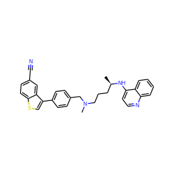 C[C@H](CCCN(C)Cc1ccc(-c2csc3ccc(C#N)cc23)cc1)Nc1ccnc2ccccc12 ZINC001772635215