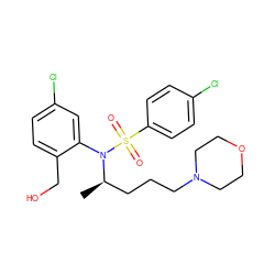 C[C@H](CCCN1CCOCC1)N(c1cc(Cl)ccc1CO)S(=O)(=O)c1ccc(Cl)cc1 ZINC000028978183