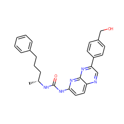 C[C@H](CCCc1ccccc1)NC(=O)Nc1ccc2ncc(-c3ccc(CO)cc3)nc2n1 ZINC000169704094