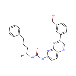 C[C@H](CCCc1ccccc1)NC(=O)Nc1ccc2ncc(-c3cccc(CO)c3)nc2n1 ZINC000169704107