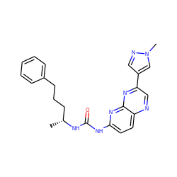 C[C@H](CCCc1ccccc1)NC(=O)Nc1ccc2ncc(-c3cnn(C)c3)nc2n1 ZINC000169704091