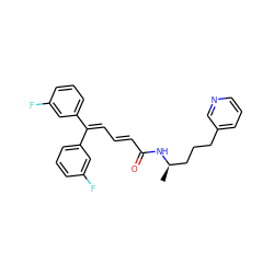 C[C@H](CCCc1cccnc1)NC(=O)/C=C/C=C(c1cccc(F)c1)c1cccc(F)c1 ZINC000029544512