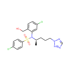 C[C@H](CCCn1ncnn1)N(c1cc(Cl)ccc1CO)S(=O)(=O)c1ccc(Cl)cc1 ZINC000028978287