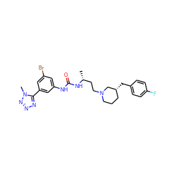 C[C@H](CCN1CCC[C@@H](Cc2ccc(F)cc2)C1)NC(=O)Nc1cc(Br)cc(-c2nnnn2C)c1 ZINC000029129923