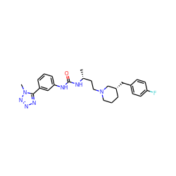 C[C@H](CCN1CCC[C@@H](Cc2ccc(F)cc2)C1)NC(=O)Nc1cccc(-c2nnnn2C)c1 ZINC000029129262