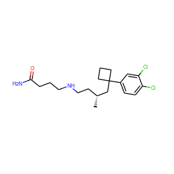 C[C@H](CCNCCCC(N)=O)CC1(c2ccc(Cl)c(Cl)c2)CCC1 ZINC000199950308