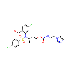 C[C@H](CCOC(=O)NCCn1ccnc1)N(c1cc(Cl)ccc1CO)S(=O)(=O)c1ccc(Cl)cc1 ZINC000028976094