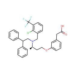 C[C@H](CCOc1cccc(CC(=O)O)c1)N(Cc1cccc(C(F)(F)F)c1Cl)CC(c1ccccc1)c1ccccc1 ZINC000049695241