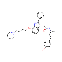 C[C@H](CCc1ccc(O)cc1)NC(=O)Cc1c(-c2ccccc2)[nH]c2c(OCCCCN3CCCCC3)cccc12 ZINC000028892307