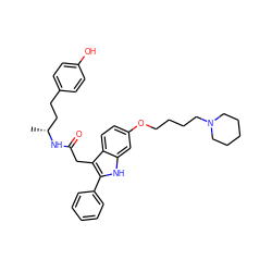 C[C@H](CCc1ccc(O)cc1)NC(=O)Cc1c(-c2ccccc2)[nH]c2cc(OCCCCN3CCCCC3)ccc12 ZINC000028892282