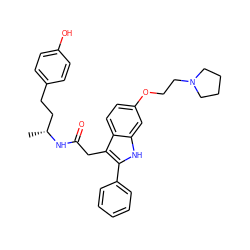 C[C@H](CCc1ccc(O)cc1)NC(=O)Cc1c(-c2ccccc2)[nH]c2cc(OCCN3CCCC3)ccc12 ZINC000028892287