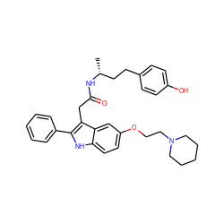 C[C@H](CCc1ccc(O)cc1)NC(=O)Cc1c(-c2ccccc2)[nH]c2ccc(OCCN3CCCCC3)cc12 ZINC000028892255