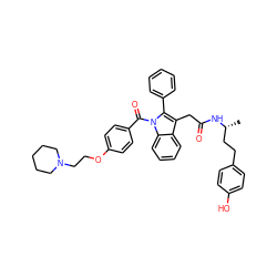 C[C@H](CCc1ccc(O)cc1)NC(=O)Cc1c(-c2ccccc2)n(C(=O)c2ccc(OCCN3CCCCC3)cc2)c2ccccc12 ZINC000028892322