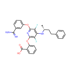 C[C@H](CCc1ccccc1)Nc1c(F)c(Oc2cccc(C(=N)N)c2)nc(Oc2ccccc2C(=O)O)c1F ZINC000028524089