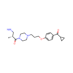 C[C@H](CN)C(=O)N1CCN(CCCOc2ccc(C(=O)C3CC3)cc2)CC1 ZINC000013444875