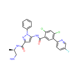 C[C@H](CN)NC(=O)c1cc(NC(=O)c2cc(-c3ccc(F)cn3)c(Cl)cc2Cl)n(-c2ccccc2)n1 ZINC001772620325