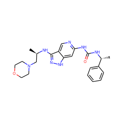 C[C@H](CN1CCOCC1)Nc1n[nH]c2cc(NC(=O)N[C@H](C)c3ccccc3)ncc12 ZINC001772630325