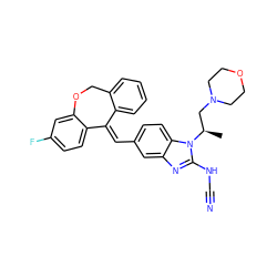 C[C@H](CN1CCOCC1)n1c(NC#N)nc2cc(/C=C3\c4ccccc4COc4cc(F)ccc43)ccc21 ZINC000202091047