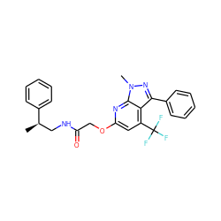 C[C@H](CNC(=O)COc1cc(C(F)(F)F)c2c(-c3ccccc3)nn(C)c2n1)c1ccccc1 ZINC000117514418