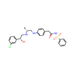 C[C@H](CNc1ccc(CC(=O)NS(=O)(=O)c2ccccc2)cc1)NC[C@H](O)c1cccc(Cl)c1 ZINC000013472204