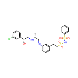 C[C@H](CNc1cccc(CCS(=O)(=O)NS(=O)(=O)c2ccccc2)c1)NC[C@H](O)c1cccc(Cl)c1 ZINC000027652335