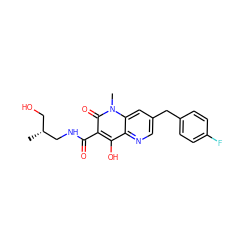 C[C@H](CO)CNC(=O)c1c(O)c2ncc(Cc3ccc(F)cc3)cc2n(C)c1=O ZINC000103097487