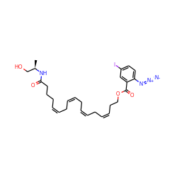 C[C@H](CO)NC(=O)CCC/C=C\C/C=C\C/C=C\C/C=C\CCOC(=O)c1cc(I)ccc1N=[N+]=[N-] ZINC000036294799