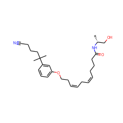 C[C@H](CO)NC(=O)CCC/C=C\C/C=C\CCOc1cccc(C(C)(C)CCCC#N)c1 ZINC000028875838