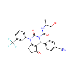 C[C@H](CO)NC(=O)N1C(=O)N(c2cccc(C(F)(F)F)c2)C2=C(C(=O)CC2)[C@H]1c1ccc(C#N)cc1 ZINC001772644575