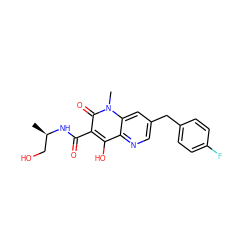 C[C@H](CO)NC(=O)c1c(O)c2ncc(Cc3ccc(F)cc3)cc2n(C)c1=O ZINC000103103676