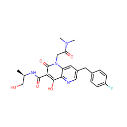 C[C@H](CO)NC(=O)c1c(O)c2ncc(Cc3ccc(F)cc3)cc2n(CC(=O)N(C)C)c1=O ZINC000150042668