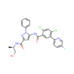 C[C@H](CO)NC(=O)c1cc(NC(=O)c2cc(-c3ccc(F)cn3)c(Cl)cc2Cl)n(-c2ccccc2)n1 ZINC001772615043