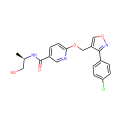 C[C@H](CO)NC(=O)c1ccc(OCc2conc2-c2ccc(Cl)cc2)nc1 ZINC000142655876