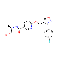 C[C@H](CO)NC(=O)c1ccc(OCc2conc2-c2ccc(F)cc2)nc1 ZINC000141391312