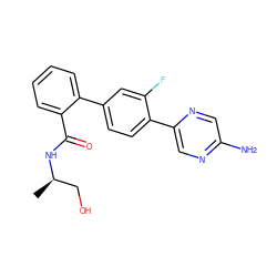C[C@H](CO)NC(=O)c1ccccc1-c1ccc(-c2cnc(N)cn2)c(F)c1 ZINC000224713590