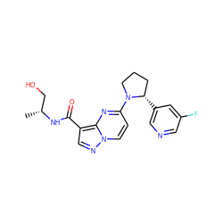 C[C@H](CO)NC(=O)c1cnn2ccc(N3CCC[C@@H]3c3cncc(F)c3)nc12 ZINC000165662695