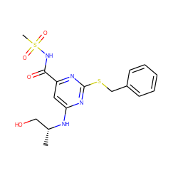 C[C@H](CO)Nc1cc(C(=O)NS(C)(=O)=O)nc(SCc2ccccc2)n1 ZINC000299857116