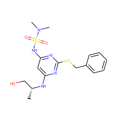 C[C@H](CO)Nc1cc(NS(=O)(=O)N(C)C)nc(SCc2ccccc2)n1 ZINC000113942547